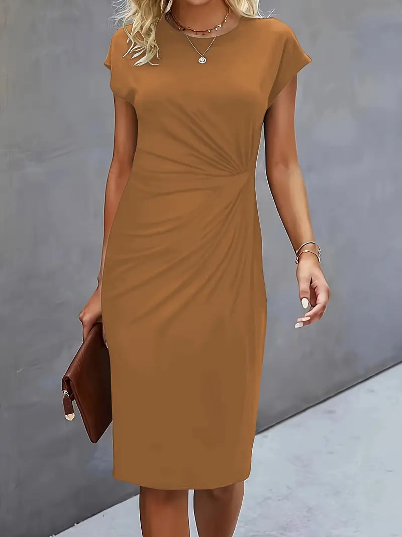 Mylene Women’s Midi Dress – Elegant Round Neck Dress with Flattering Modern Fit