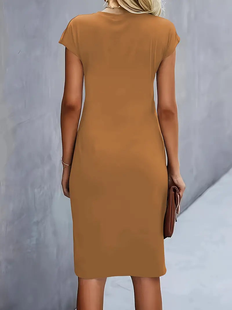 Mylene Women’s Midi Dress – Elegant Round Neck Dress with Flattering Modern Fit