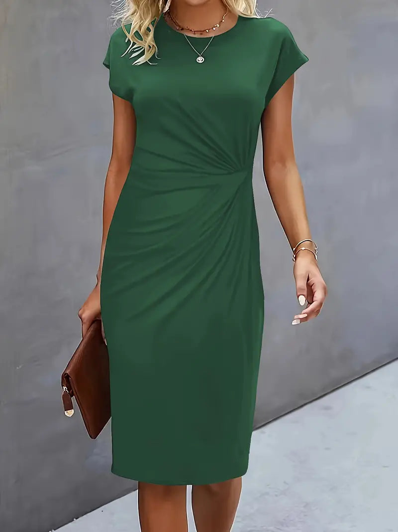 Mylene Women’s Midi Dress – Elegant Round Neck Dress with Flattering Modern Fit
