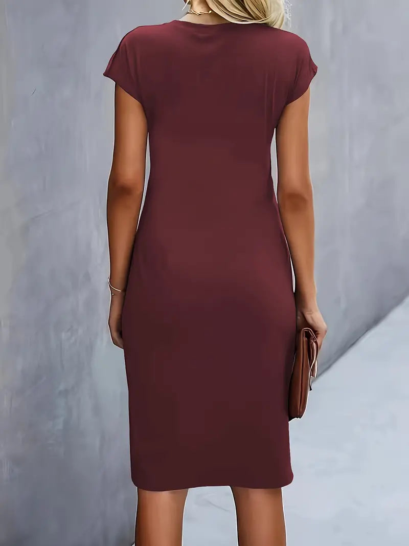 Mylene Women’s Midi Dress – Elegant Round Neck Dress with Flattering Modern Fit