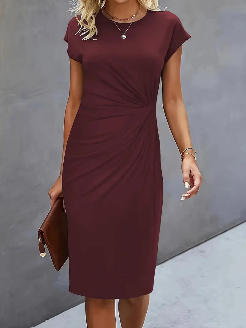 Mylene Women’s Midi Dress – Elegant Round Neck Dress with Flattering Modern Fit