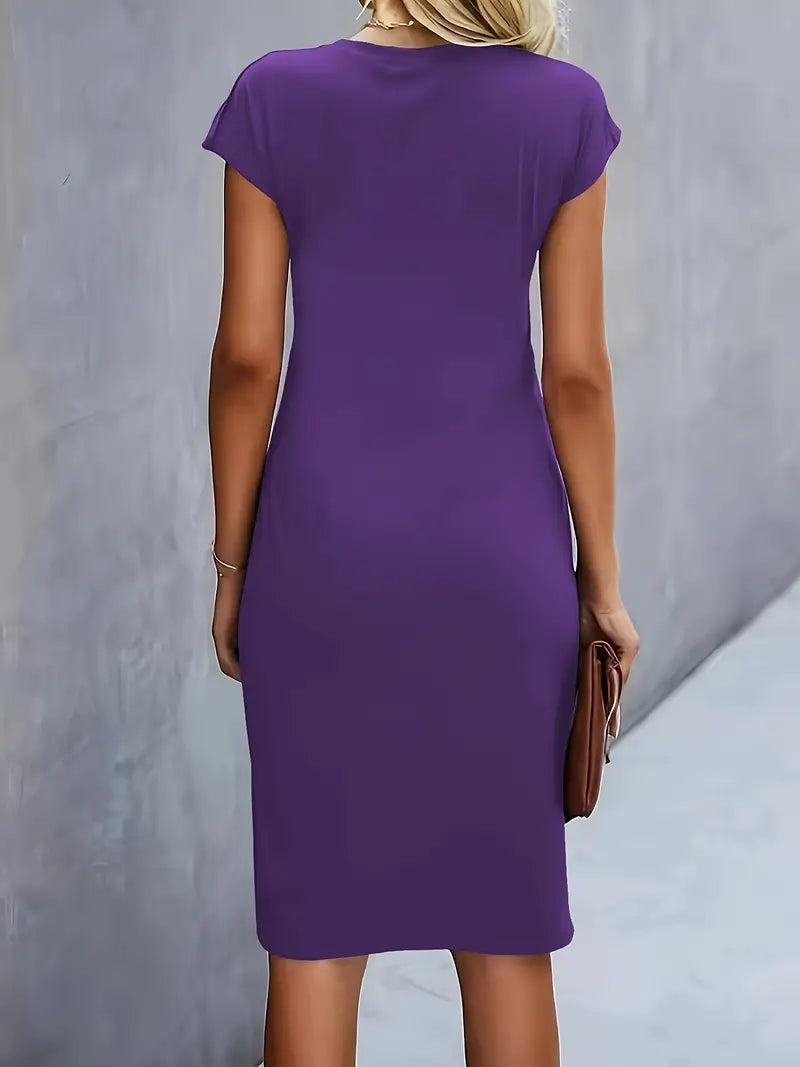 Mylene Women’s Midi Dress – Elegant Round Neck Dress with Flattering Modern Fit