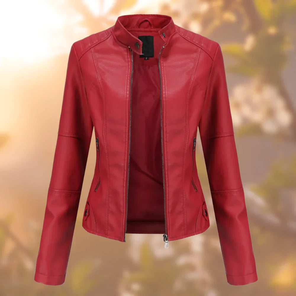 Sasha Women’s Leather Jacket – Slim Fit Zip-Up Biker Jacket for Spring & Autumn