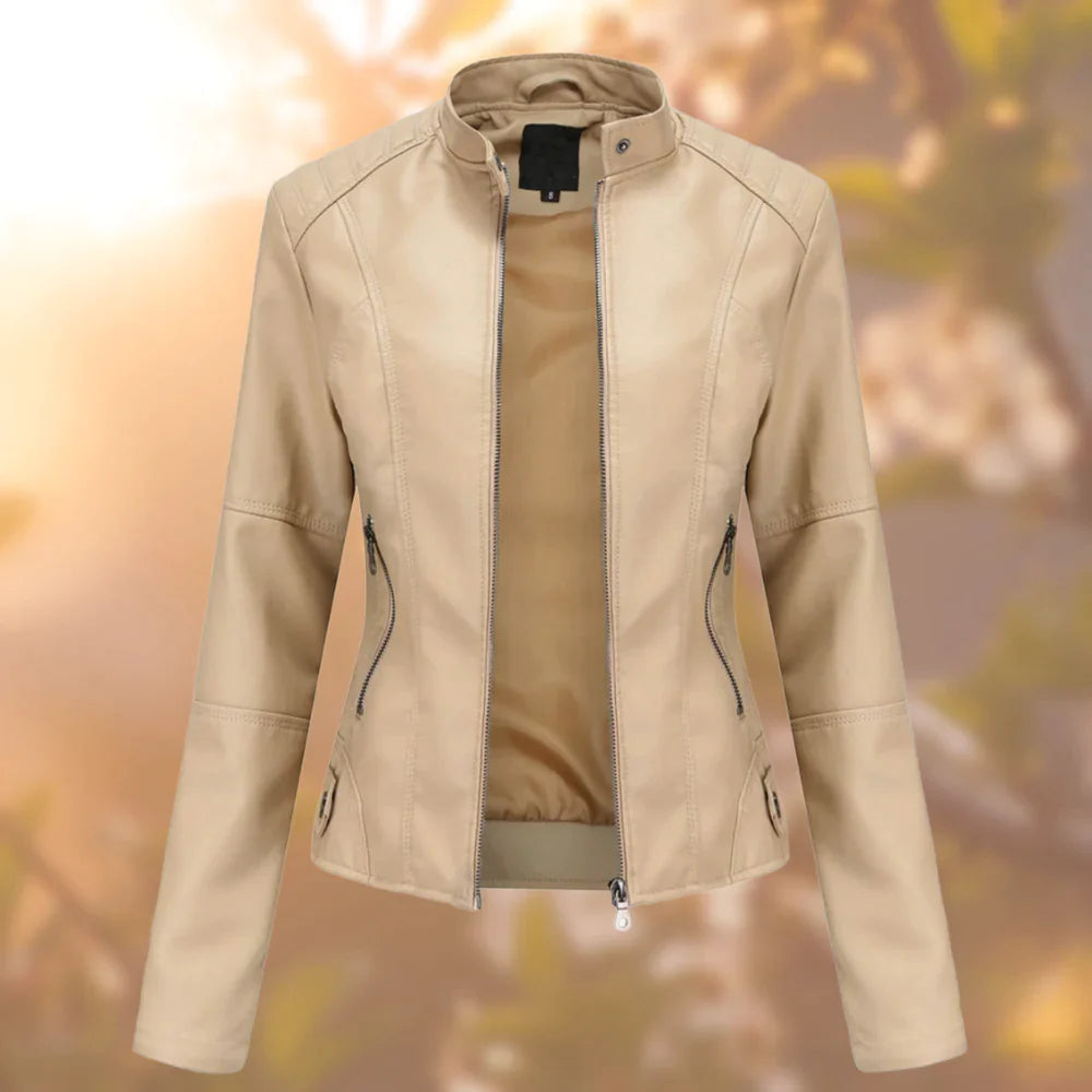 Sasha Women’s Leather Jacket – Slim Fit Zip-Up Biker Jacket for Spring & Autumn