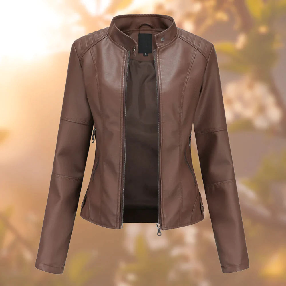 Sasha Women’s Leather Jacket – Slim Fit Zip-Up Biker Jacket for Spring & Autumn