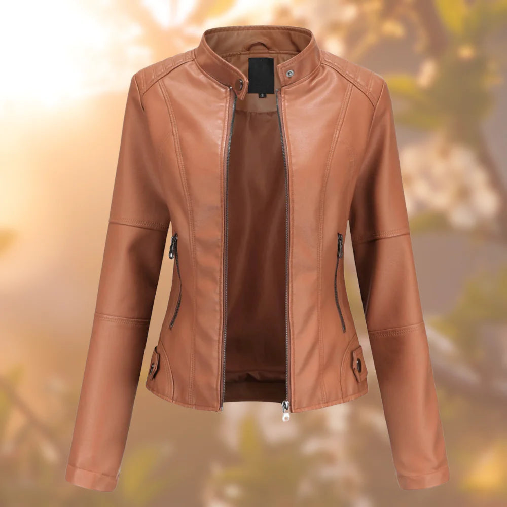 Sasha Women’s Leather Jacket – Slim Fit Zip-Up Biker Jacket for Spring & Autumn