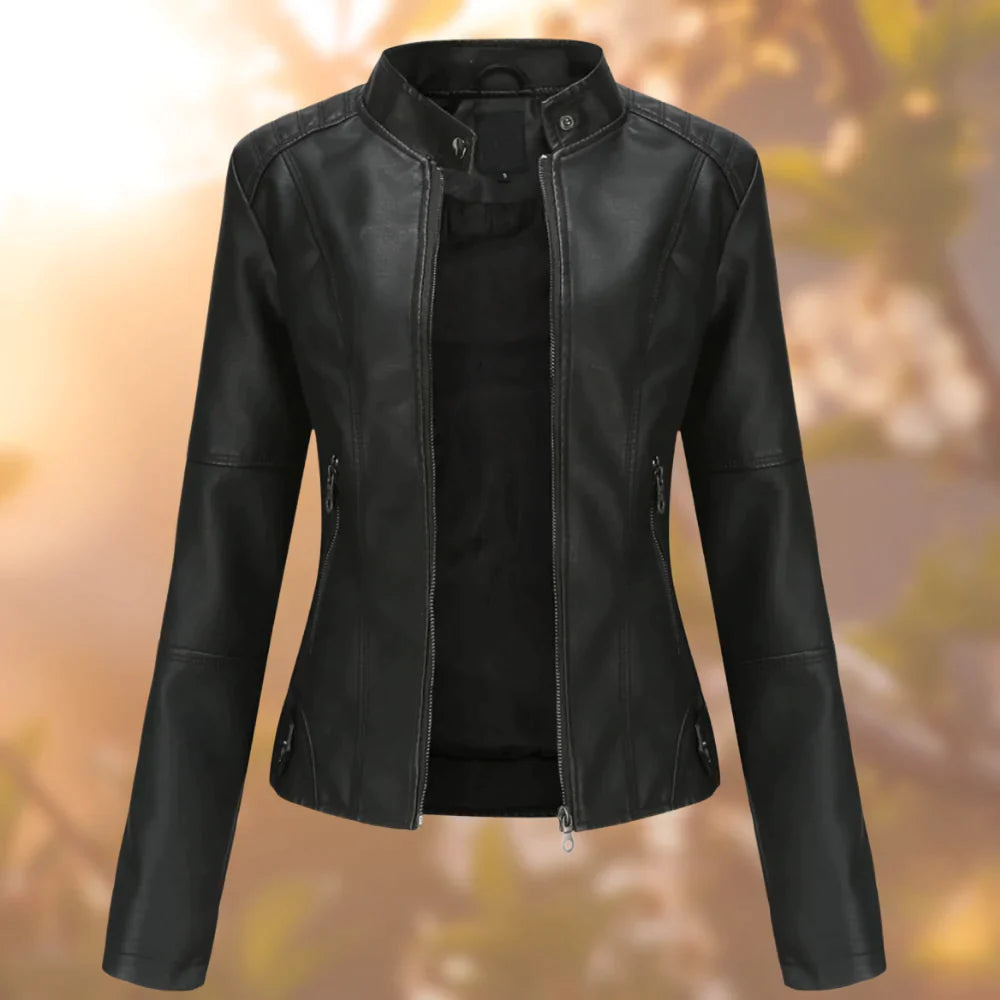 Sasha Women’s Leather Jacket – Slim Fit Zip-Up Biker Jacket for Spring & Autumn