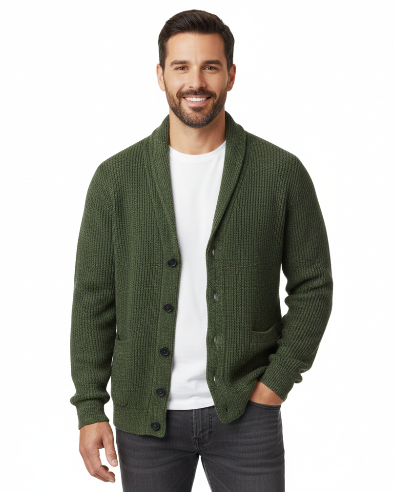 Victorino Men’s Wool Cardigan – Vintage Striped V-Neck Button Knit Sweater