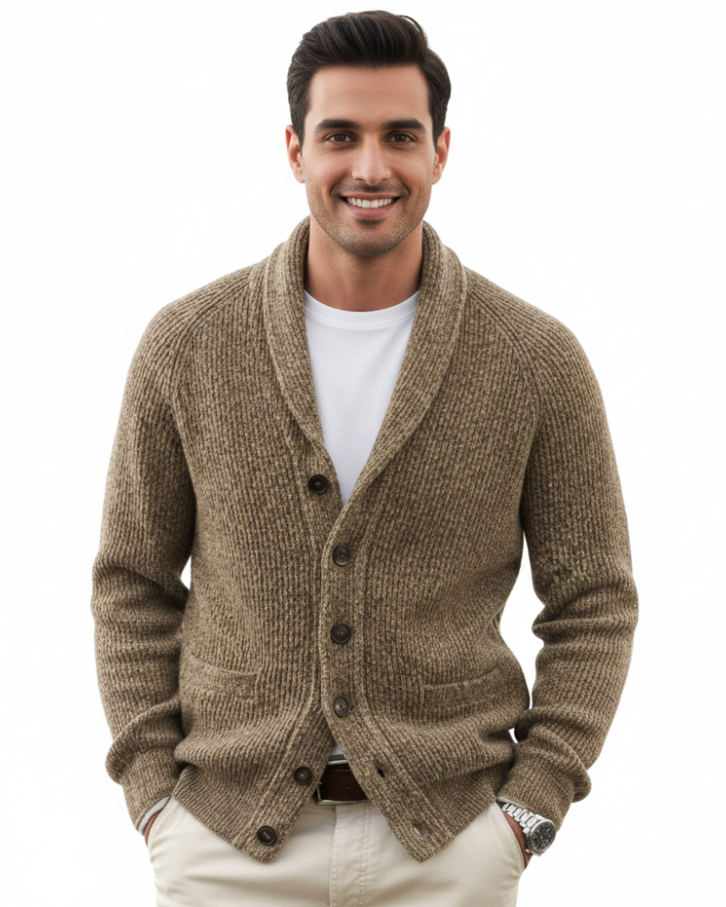 Victorino Men’s Wool Cardigan – Vintage Striped V-Neck Button Knit Sweater