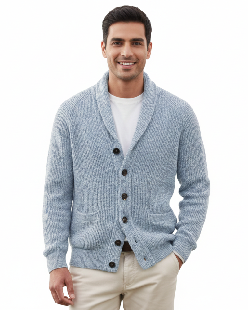 Victorino Men’s Wool Cardigan – Vintage Striped V-Neck Button Knit Sweater