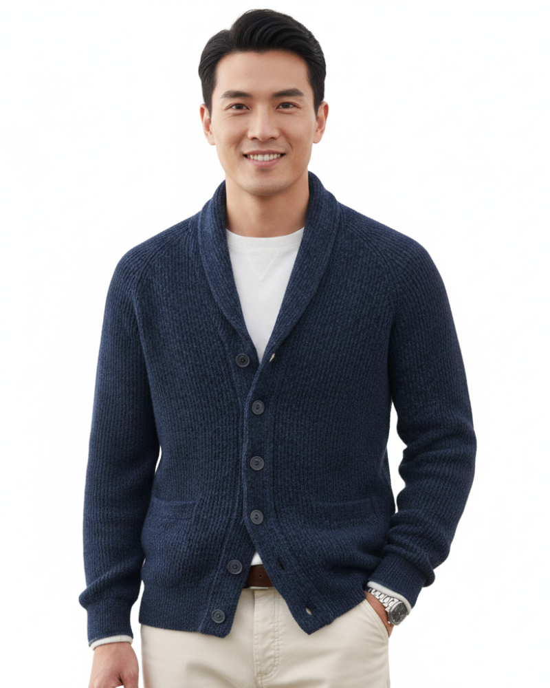 Victorino Men’s Wool Cardigan – Vintage Striped V-Neck Button Knit Sweater