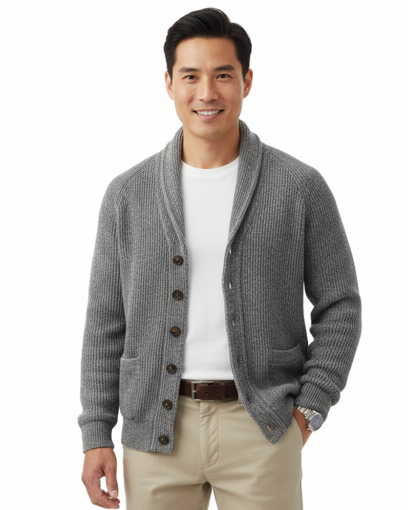 Victorino Men’s Wool Cardigan – Vintage Striped V-Neck Button Knit Sweater