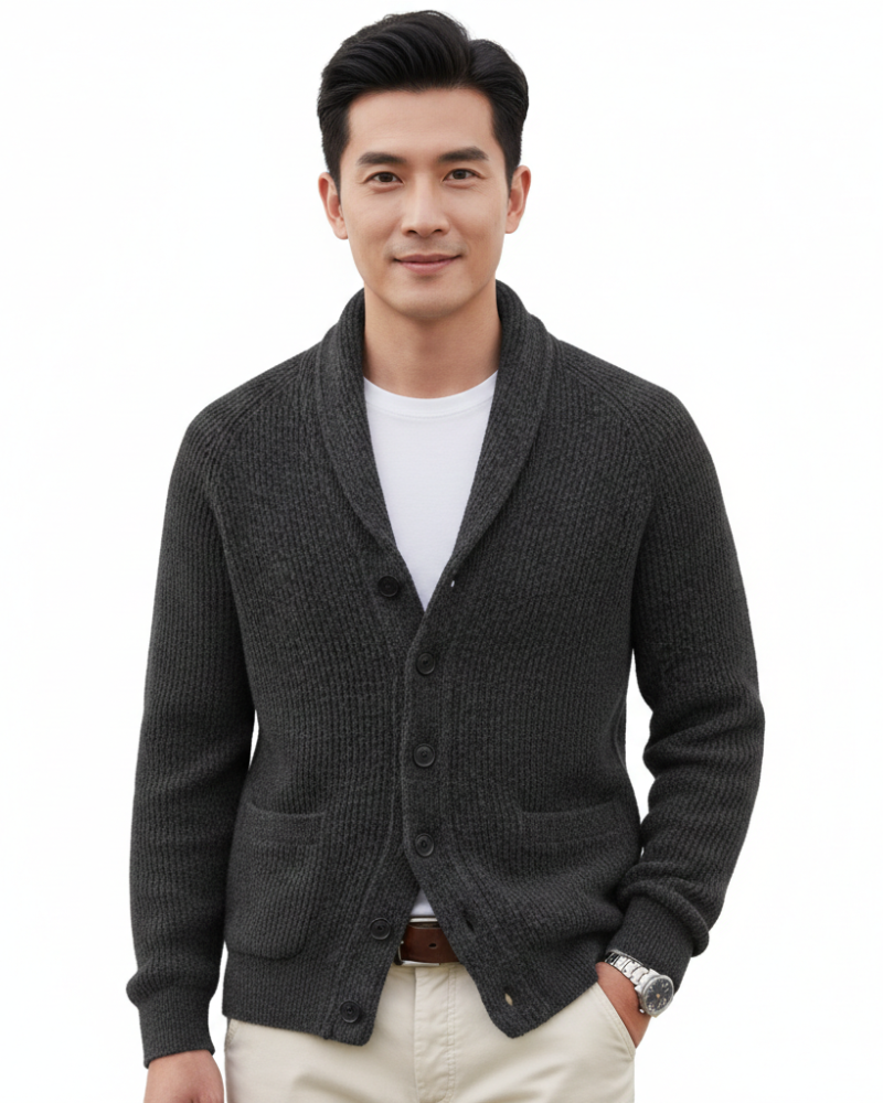 Victorino Men’s Wool Cardigan – Vintage Striped V-Neck Button Knit Sweater