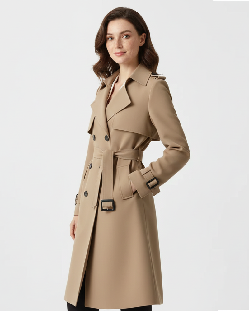 Charlie Women’s Trench Coat – Elegant Belted Double-Breasted Mid-Length Jacket