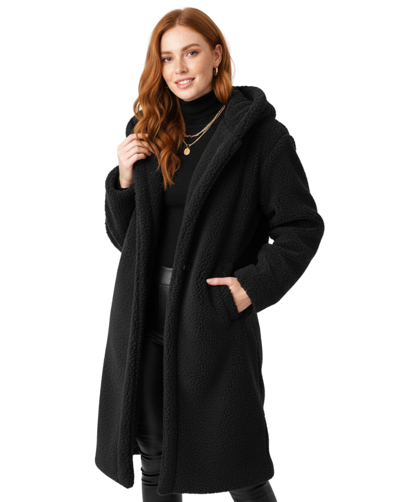 Nelia Women’s Teddy Coat – Oversized Soft Wool Blend Winter Jacket with Cozy Fit