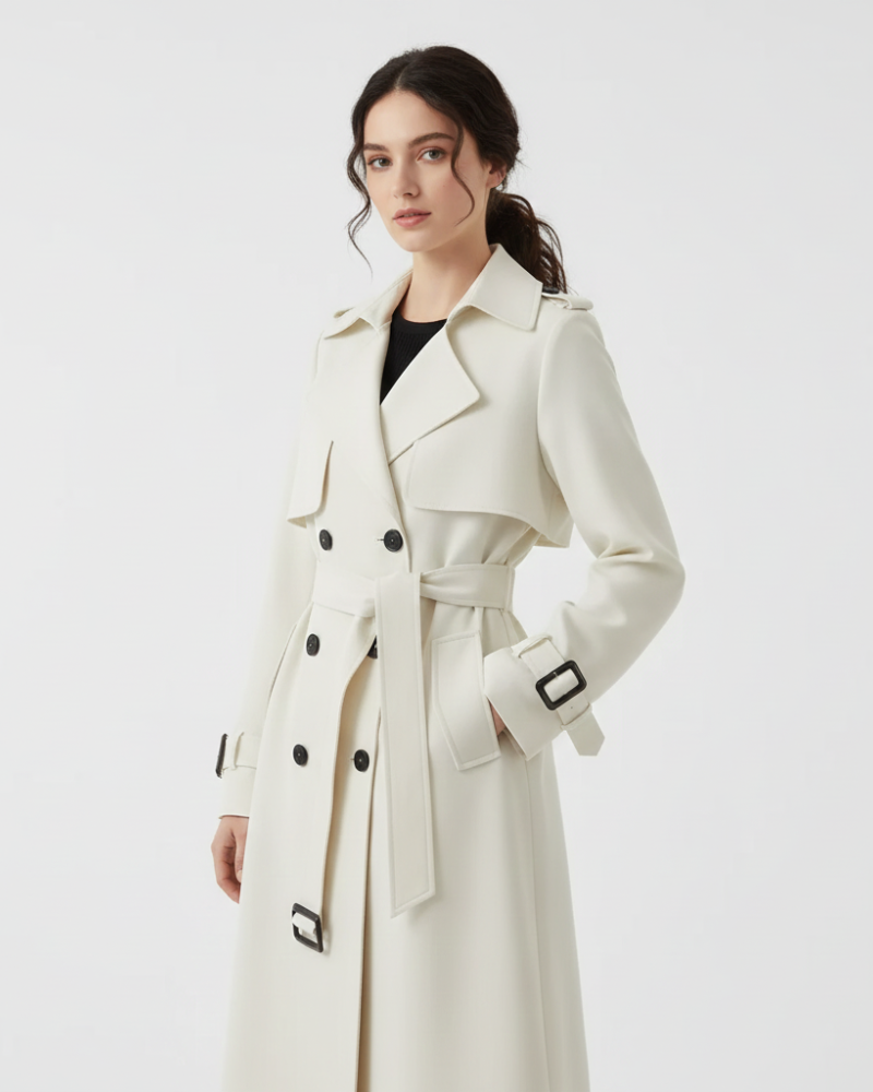 Charlie Women’s Trench Coat – Elegant Belted Double-Breasted Mid-Length Jacket