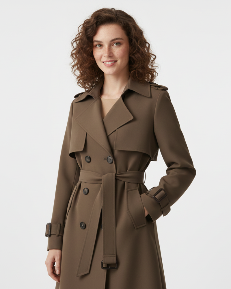 Charlie Women’s Trench Coat – Elegant Belted Double-Breasted Mid-Length Jacket