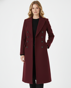 Vian Women’s Long Wool Coat – Elegant Double-Breasted Winter Coat in Burgundy
