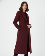 Vian Women’s Long Wool Coat – Elegant Double-Breasted Winter Coat in Burgundy