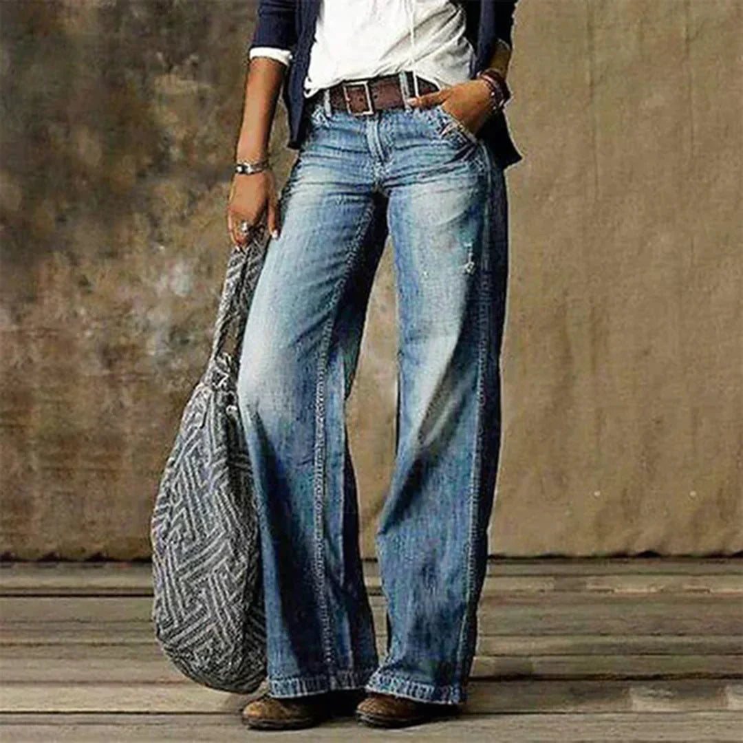 Emie Women’s Low Waist Jeans – Vintage Stretch Denim Trousers with Slim Fit