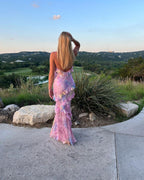 Estella Women’s Maxi Dress – Elegant Backless Ruffle Evening Dress with Flowing Fit