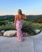 Estella Women’s Maxi Dress – Elegant Backless Ruffle Evening Dress with Flowing Fit