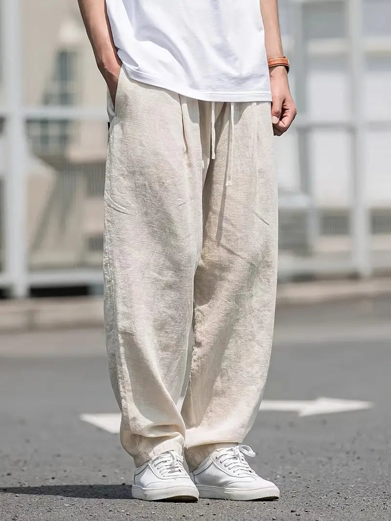 Liam Men’s Linen Trousers – Breathable Relaxed Fit Summer Pants with Wide Leg