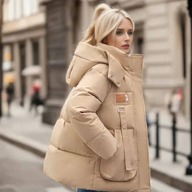 Hainie Women’s Waterproof Puffer Jacket – Oversized Winter Coat with Hood & High Collar