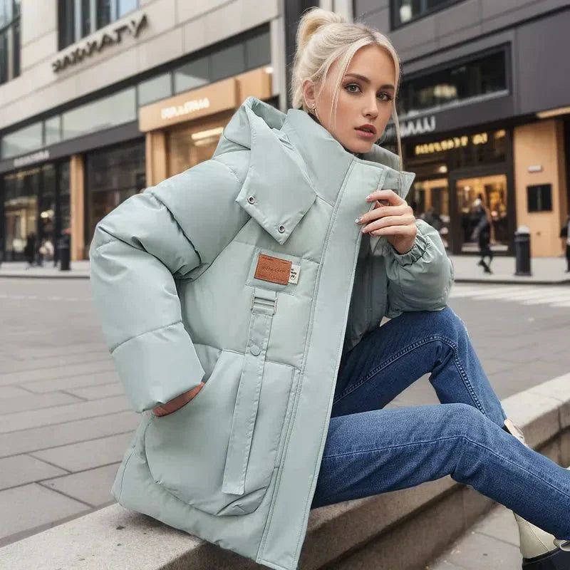 Hainie Women’s Waterproof Puffer Jacket – Oversized Winter Coat with Hood & High Collar