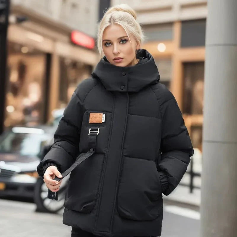 Hainie Women’s Waterproof Puffer Jacket – Oversized Winter Coat with Hood & High Collar
