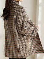 Audrey Women’s Checked Blazer Jacket – Oversized Double-Breasted Vintage Coat