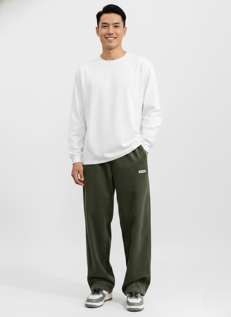 Noahry Men’s Corduroy Trousers – Loose Fit Straight Leg Streetwear Pants with Drawstring