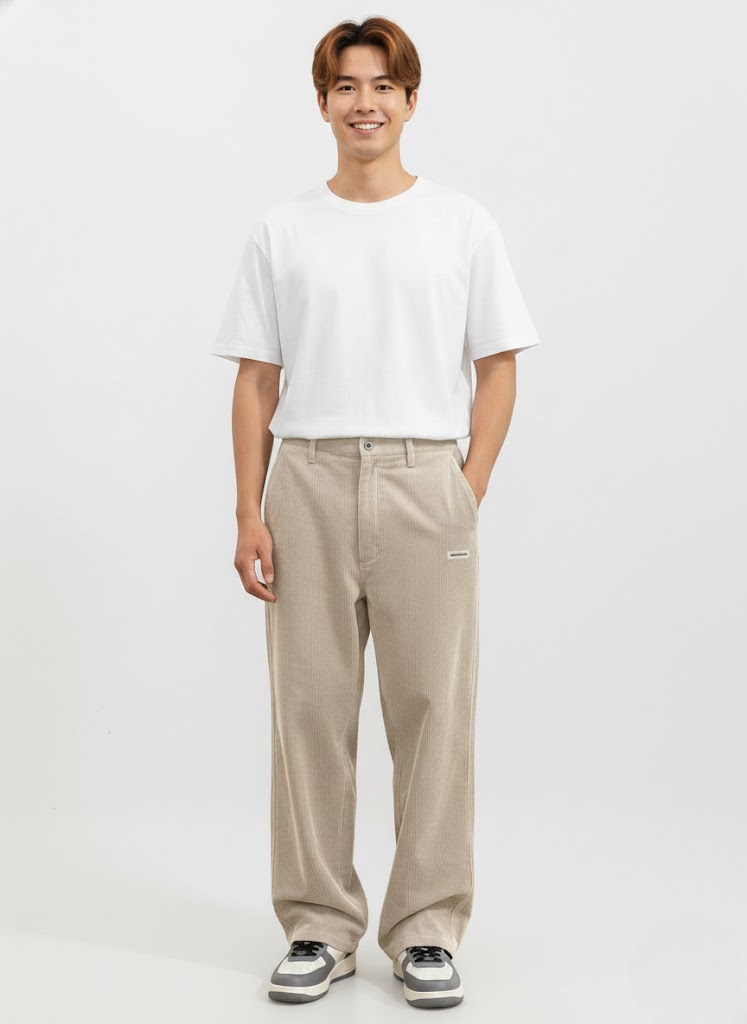 Noahry Men’s Corduroy Trousers – Loose Fit Straight Leg Streetwear Pants with Drawstring