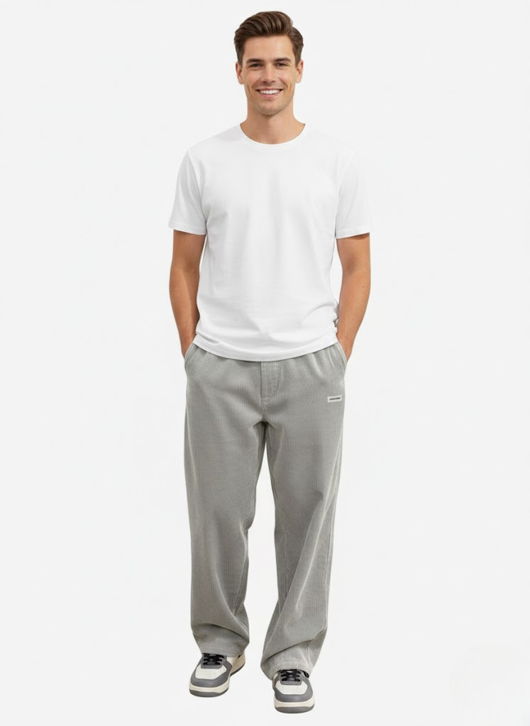 Noahry Men’s Corduroy Trousers – Loose Fit Straight Leg Streetwear Pants with Drawstring