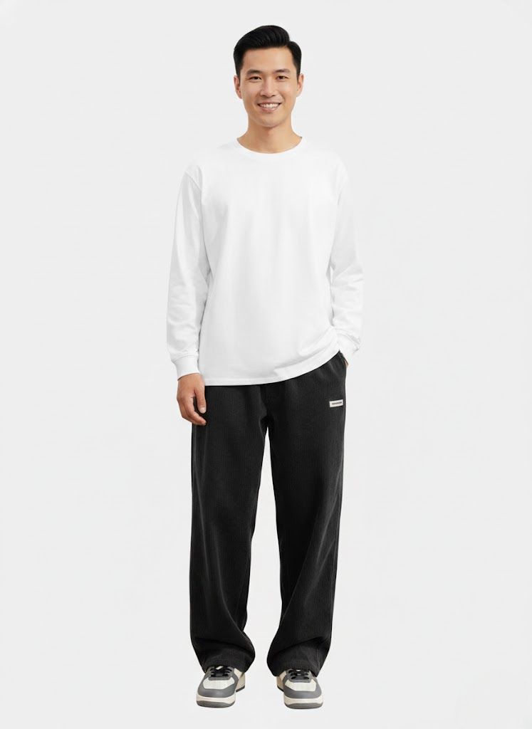 Noahry Men’s Corduroy Trousers – Loose Fit Straight Leg Streetwear Pants with Drawstring