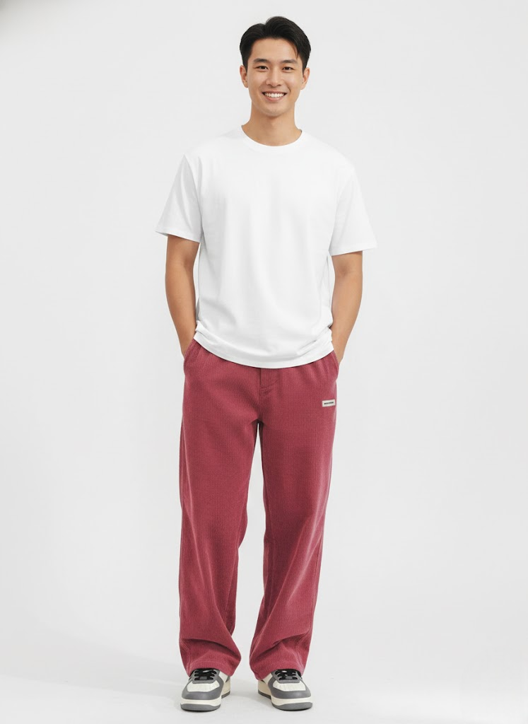 Noahry Men’s Corduroy Trousers – Loose Fit Straight Leg Streetwear Pants with Drawstring