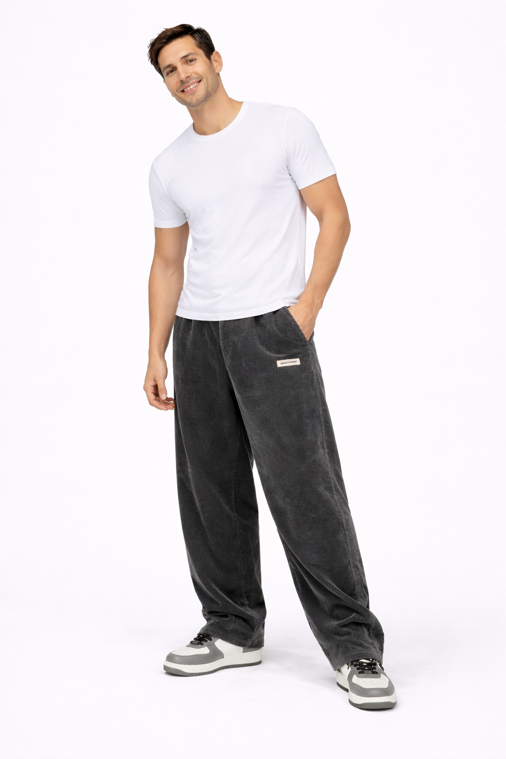 Noahry Men’s Corduroy Trousers – Loose Fit Straight Leg Streetwear Pants with Drawstring