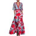 Noelle Women’s Floral Midi Dress – Elegant V-Neck Dress with Waist Belt & 3/4 Sleeves