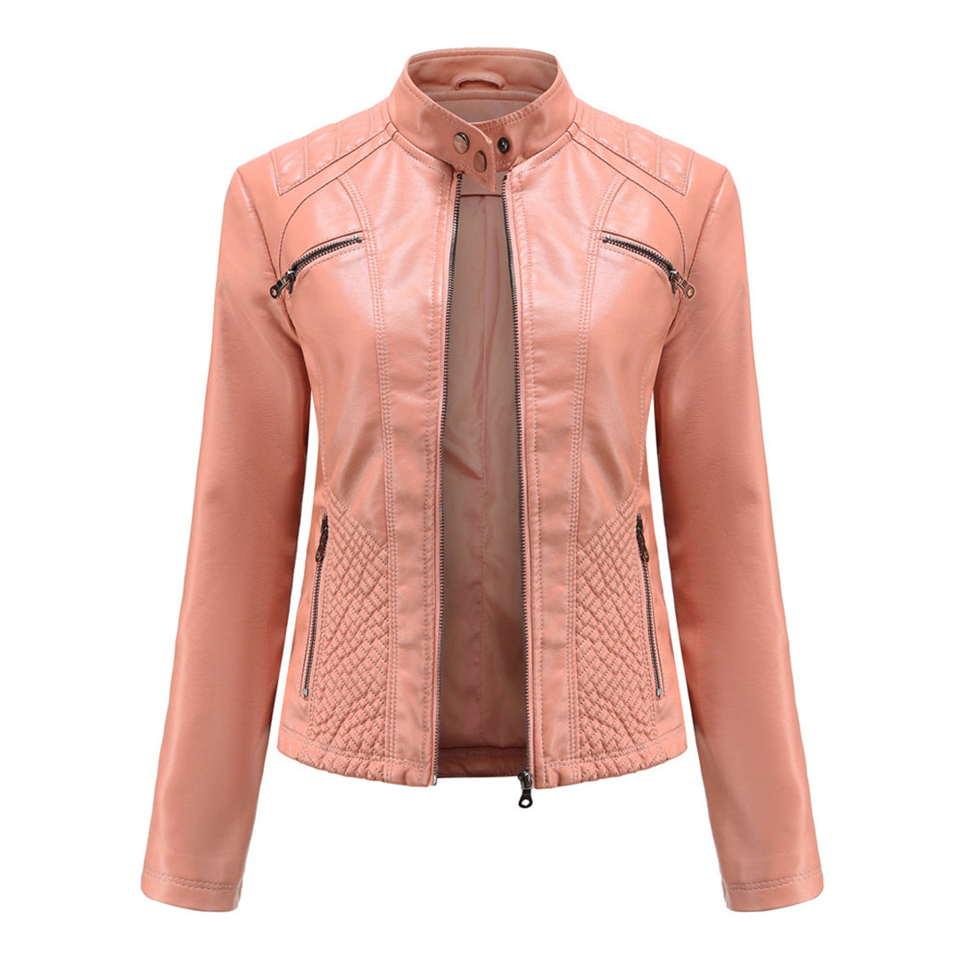 Andrijana Women’s Leather Jacket – Slim Fit Biker Jacket with Zip & Stand Collar