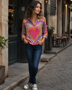 Vanya Women’s Vintage Blouse – Loose Boho Chic Top with Colourful Printed Design
