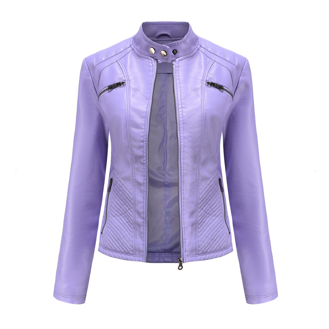 Andrijana Women’s Leather Jacket – Slim Fit Biker Jacket with Zip & Stand Collar