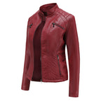 Andrijana Women’s Leather Jacket – Slim Fit Biker Jacket with Zip & Stand Collar