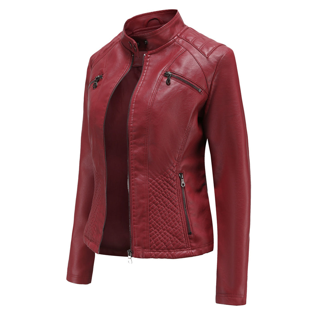 Andrijana Women’s Leather Jacket – Slim Fit Biker Jacket with Zip & Stand Collar