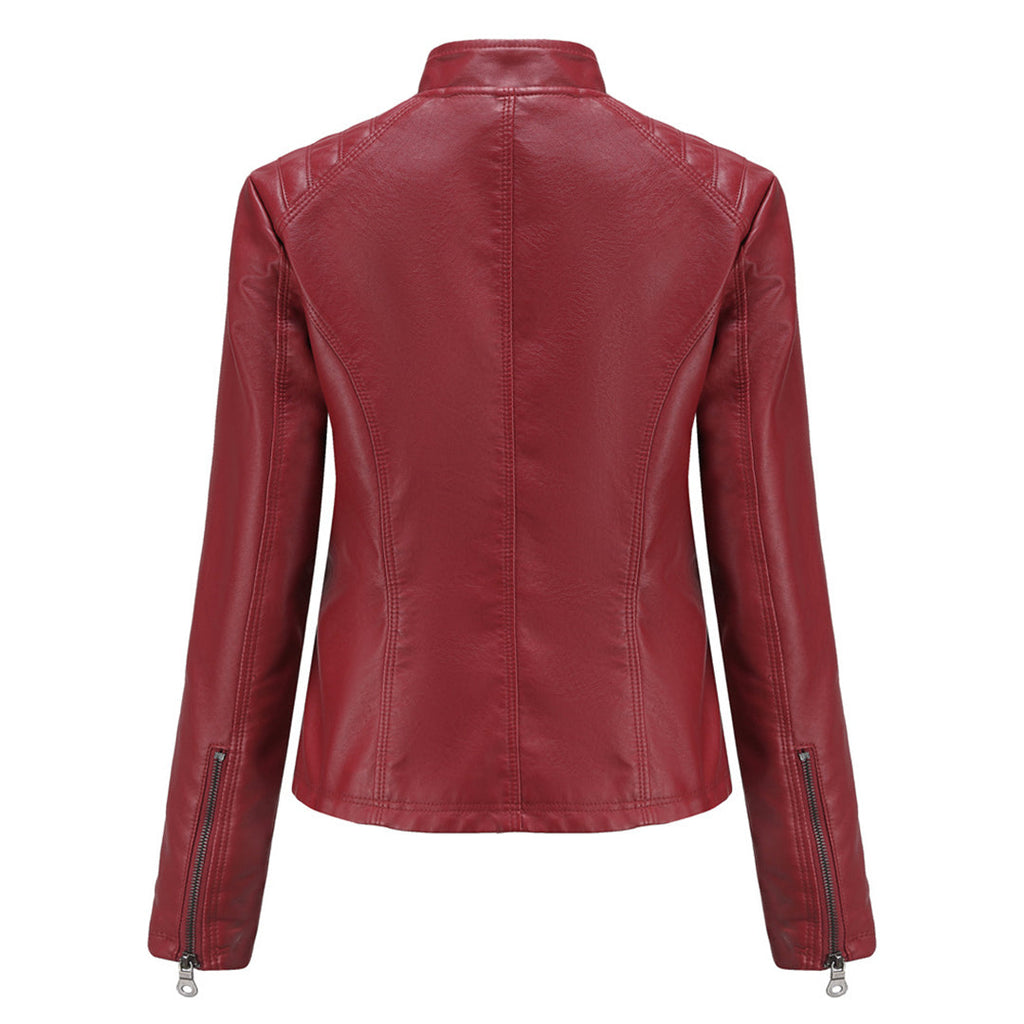 Andrijana Women’s Leather Jacket – Slim Fit Biker Jacket with Zip & Stand Collar