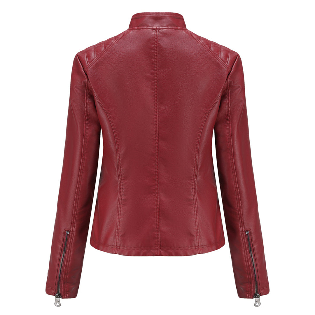 Andrijana Women’s Leather Jacket – Slim Fit Biker Jacket with Zip & Stand Collar