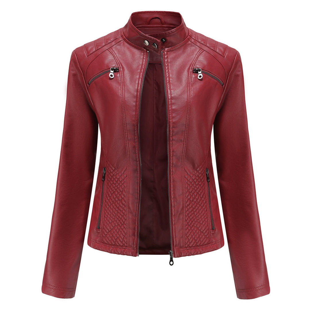 Andrijana Women’s Leather Jacket – Slim Fit Biker Jacket with Zip & Stand Collar