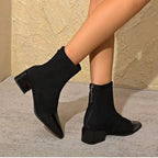 Grace Women’s Ankle Boots – Suede Block Heel Boots with Glossy Patent Details
