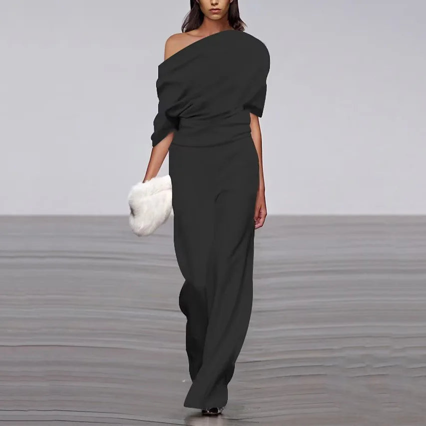 Elodie Women’s Elegant Jumpsuit – Wide Leg Spring Outfit with Button Collar