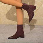 Grace Women’s Ankle Boots – Suede Block Heel Boots with Glossy Patent Details