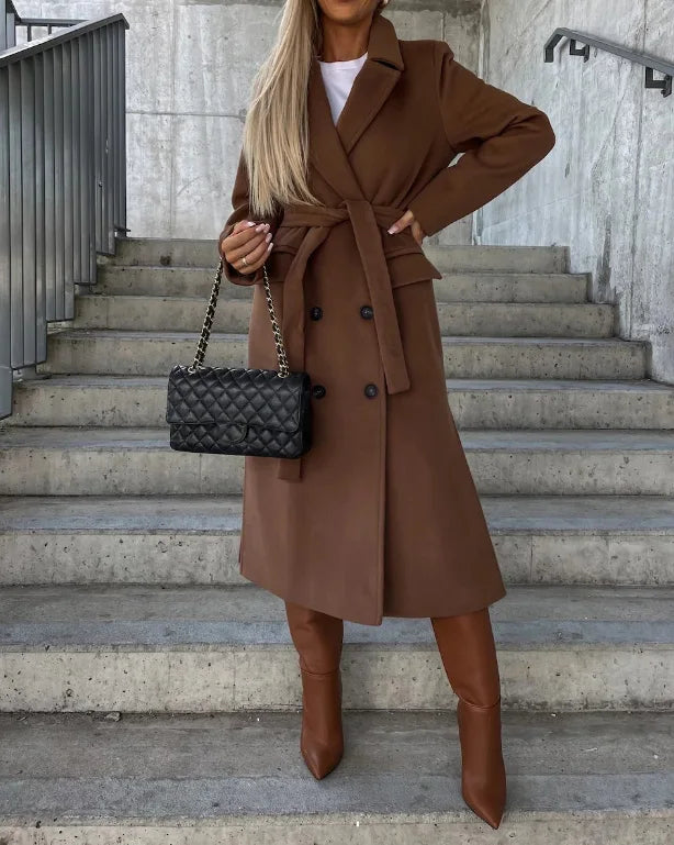 Grace Women’s Wool Coat – Double-Breasted Long Winter Coat with Elegant Tailored Fit